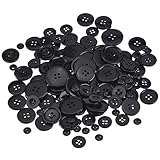 Shappy Black Buttons Resin Buttons Set Basic Button for Sewing, Scrapbooking and Craft Ornament, Assorted Size, Round, 160 Pieces