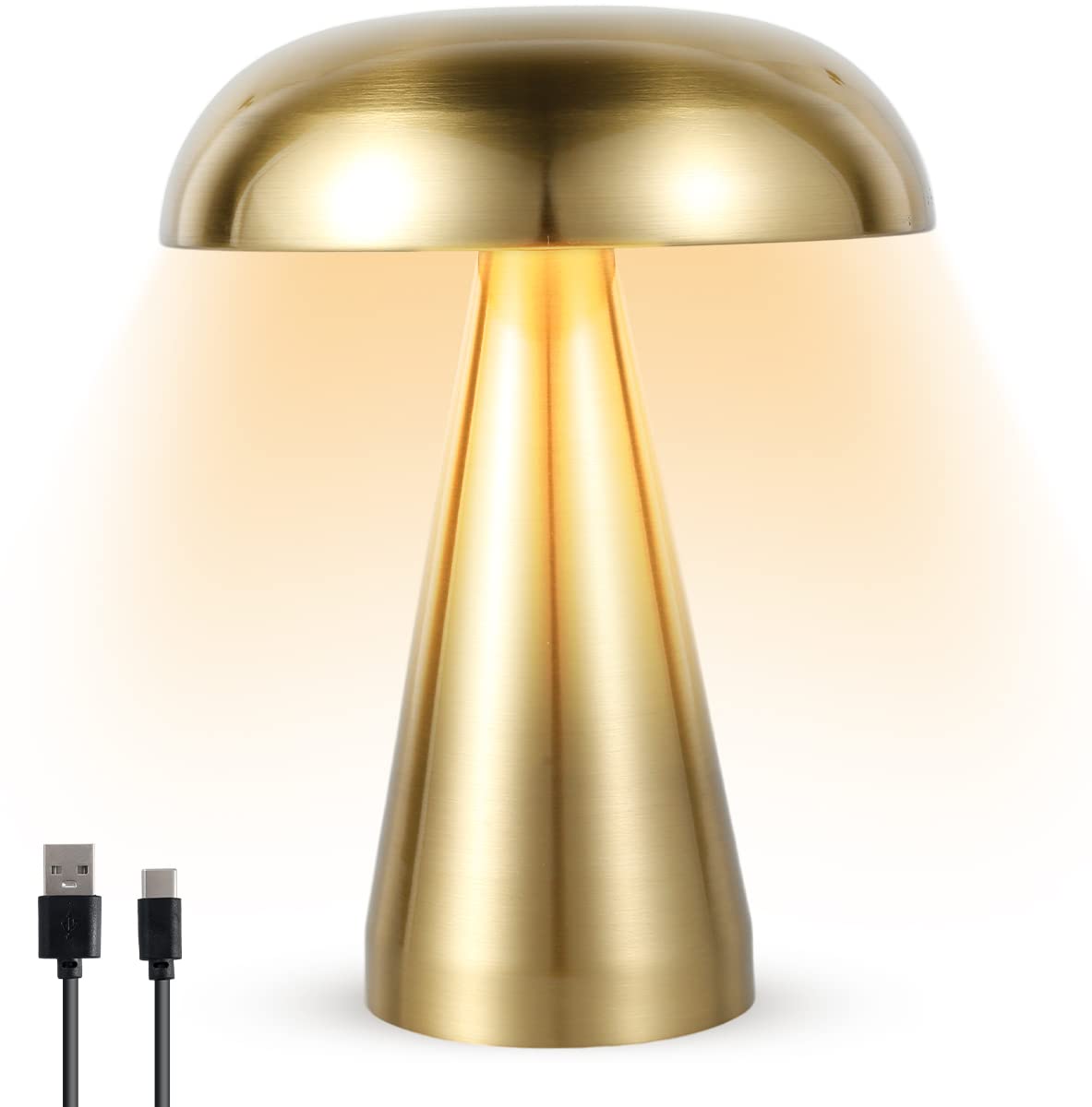 Mushroom Table Lamp, Portable Cordless LED Desk Light, Rechargeable Desk Lamp,Touch Control Night Light with 3 Color Dimming, Decorative Bedside Table Lamp for Bedroom Living Room Dining Room