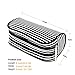 JEMIA - Black White Stripes Canvas Pencil Case with 2 Compartments Zipper Organizer Storage to Organize Office Stationary and Cosmetic Makeup Supply for Kid, Teen, Boy, Girl or Adult for Men, Women