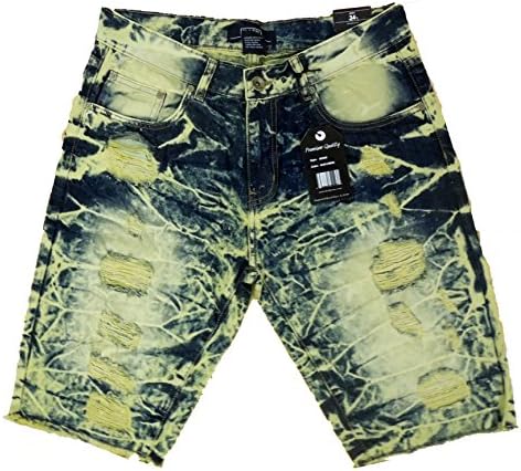 Men's Denim Ripped Shorts with Premium Quality and New style (36, ACID LEMON)