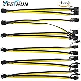 YEECHUN 6PCS New 18AWG PCI-E 6pin to Dual 8pin(6+2) Y-Splitter Extension Cable for Graphics Video Card GPU Mining ZCASH ZEC Ethreum ETH (11.8Inch / 30CM)