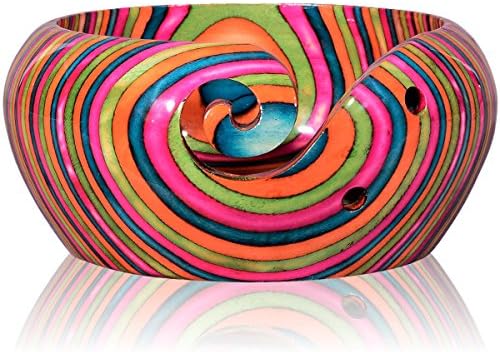 Supreme Handcrafted Rainbow Wooden Yarn Bowl 6 x 3 Inches with Spectacular Colors and Mesmerizing Design. Each Bowl Takes Months for Artist to Create. Collector Treasure, Stunning Gift