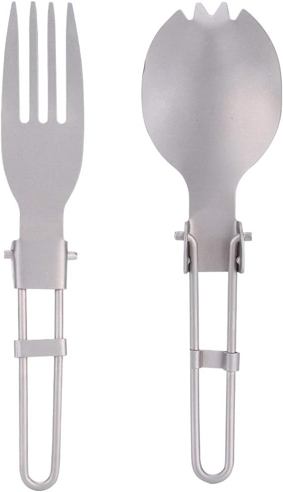 Outdoor Fork Spoon Set Portable Folding Fork Spork Camping Titanium Cutlery Travel Functional Eating Multi-Tool Utensil(Set) Mountaineering and Camping Outdoor Catering Equipment