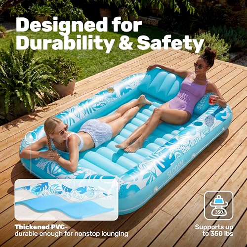 SLOOSH Inflatable Tanning Pool Float, 70"x46" Pool Floats for Adults with Pillow, 4 in 1 Float Tanning Raft, Sunbathing Bed for Sunbathing for Sunbathing for