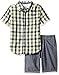 Calvin Klein Little Boys' 2 Piece Set- Woven Button Down with Twill Short, Green, 3Ttoddler
