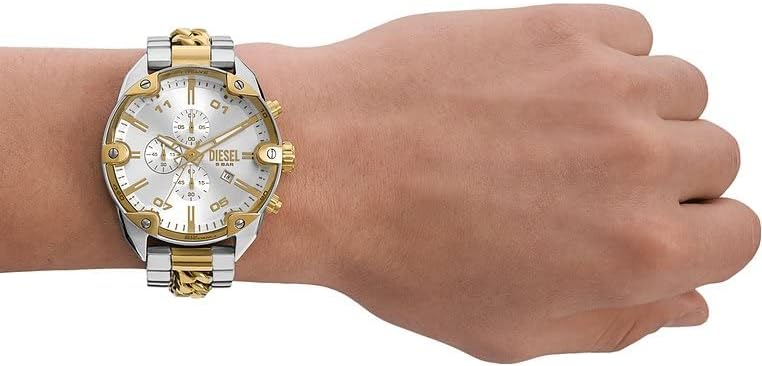 Orologio Spiked da uomo, movimento cronografo al quarzo con cinturino in acciaio inossidabile, 49 mm, Tono argento e tono oro
