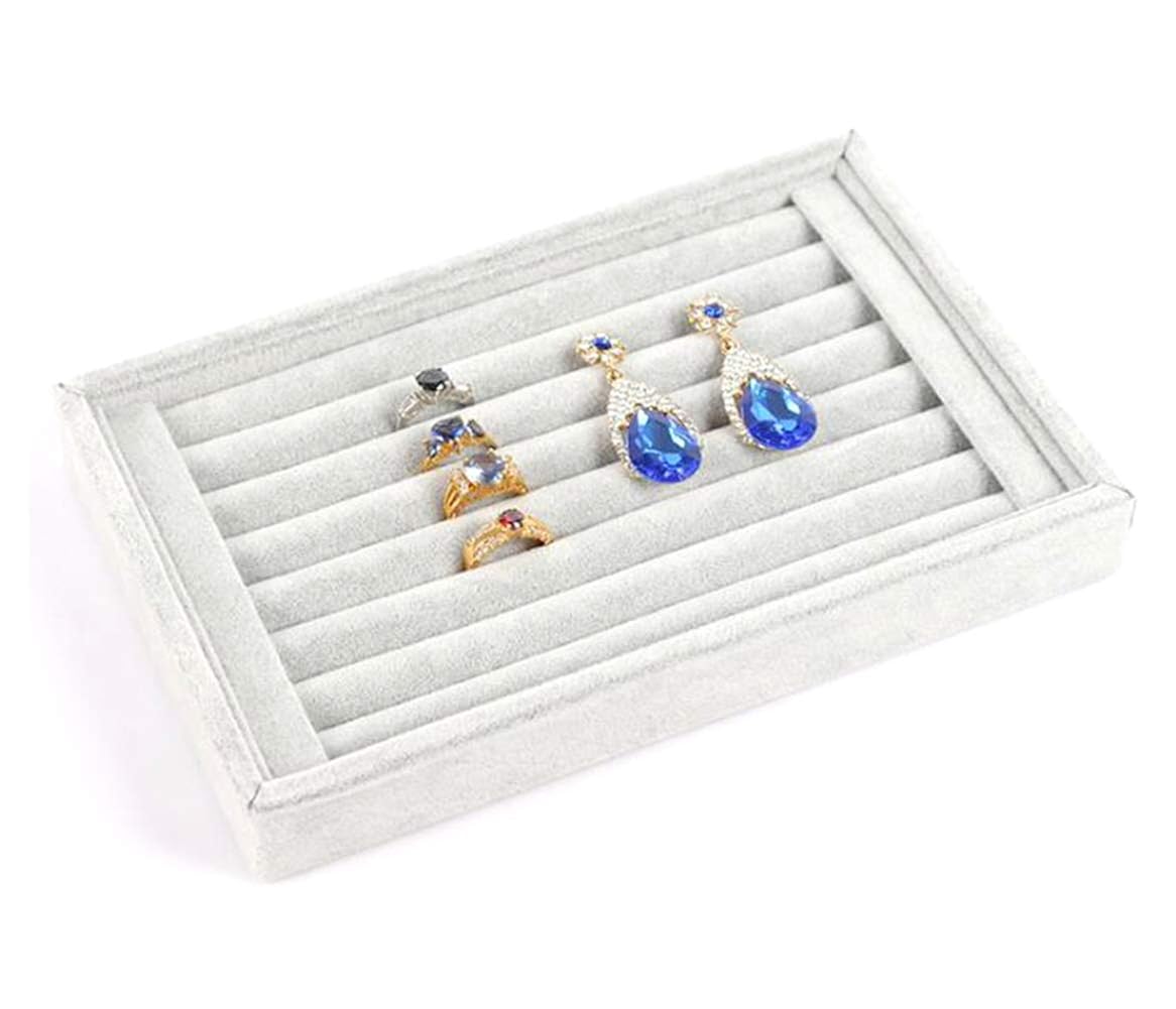 NBEADS Vassoio per Gioielli In Legno, Organizzatore di Gioielli con Inserto In Pelle Bianca per Espositori per Orecchino Ad Anello con 6 slot per Vendita Al Dettaglio di Gioielli, 14.95x1.7cm