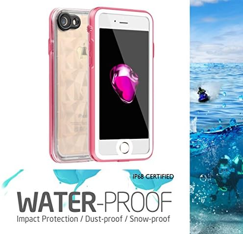 iPhone 7 4.7" Waterproof Case REDPEPPER Full-Sealed 360° Waterproof Cover 6.6ft/2M IP68 Underwater Housing Shockproof Dustproof Sensitive Touch ID w/ Clear Crystal-Pattern Back Case (4.7 Pink)