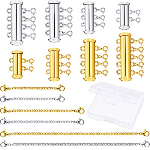 14 Pieces 4 Sizes Slide Clasp Connectors Tube Multi Strands