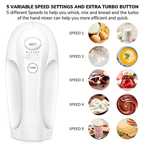 Hand Mixer Electric, 5 Speed Handheld Kitchen Mixer with Turbo Includes 2 Wider Beaters, 2 Dough Hooks, 1 Balloon Whisk and Storage Case - Thumbnail 4