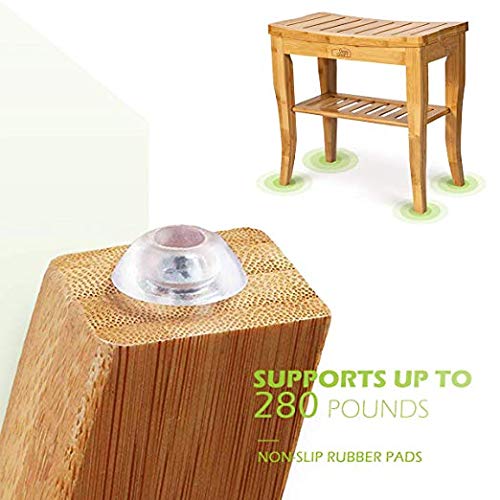 OasisCraft Bamboo Shower Chair with Free Soap Dish, 19" Waterproof Bamboo Shower Seat Bench with Shelf, Wooden Bathroom Seat Stool Spa Bath Organizer, Perfect for Indoor Outdoor