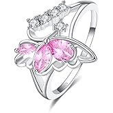 Psiroy 925 Sterling Silver Plated Simulated Citrine Butterfly Ring for Women