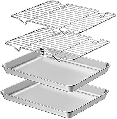 AIKKIL Stainless Steel Baking Sheet with Rack Set 2 Sheets 2 Racks 9 x 7 x 1 in