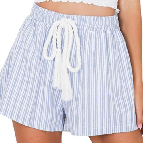 Women Shorts Daoroka Ladies Sexy High Elastic Waist Striped Casual Summer Beach Bohemian New Fashion Hot Pants (M, Blue)