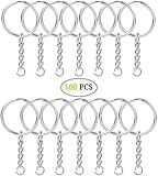 Metal Split Keychain Ring Parts - 100 Key Chains With 25mm Open Jump Ring and Connector - Make Your Own Key Ring
