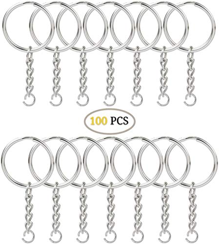 Metal Split Keychain Ring Parts - 100 Key Chains With 25mm Open Jump Ring and Connector - Make Your Own Key Ring