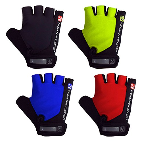 VeloChampion Summer Cycling Race Gloves - Fingerless Mitts with Pro Palm (Black/Red, Medium)