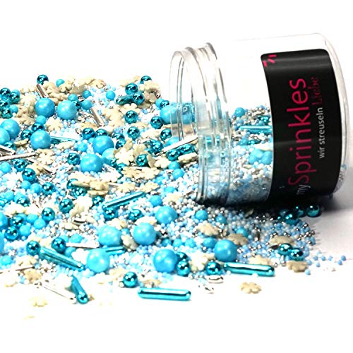 STREUSEL GLÃCK Streusel Eiszauber Mix blau weiss 90g Schneeflocken Sprinkles Zuckerstreusel perfekt für Plätzchen Torte Kuchen Cupcakes Muffins – Bild 3