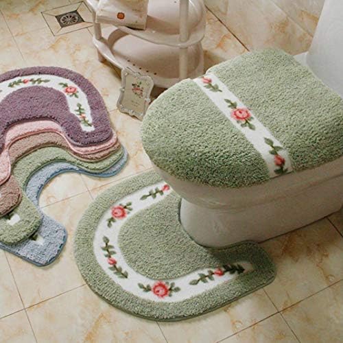 OMUSAKA Toilet Rug Flower Pattern Pastoral Style Bathroom Mat Set Floor Decor Bath Mat Set Toilet Lid Cover