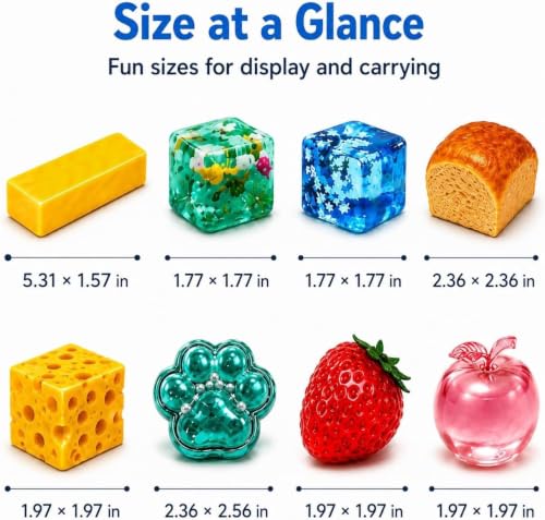 Last page® 8 in 1 Squishy Variety Pack Piece Fun Box Squeeze Toys Set Slow Rising Butter Strawberry Sugar Filled Ice Cube Apple Bread Cat Paw Balls for Adults Stress Relief Gift Stretchy Daily Use