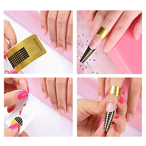 G2PLUS Nail Form Guide Stickers for Acrylic Nail Art Tips / Gel Nail Polish Extensions (1 Roll / 500 PCS - Gold)