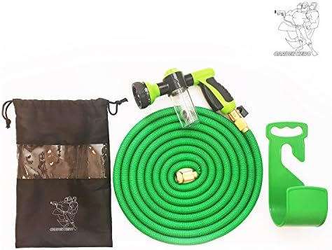 Garden Hero 50 ft expanding water hose 4 in one heavy duty Rustproof Nickel Plated Brass Fittings lightweigh & easy to use with 9 functions sprayer nozzle For gardens houses car& dog washing free