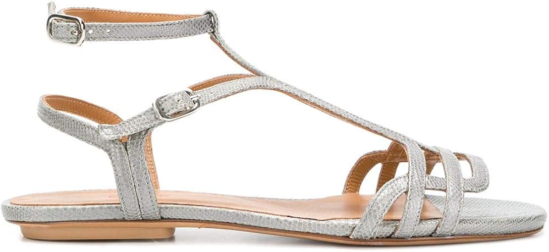 Amazon.com: Chie Mihara Yael Sandalias planas, color plata, efecto  serpiente, con doble hebilla en el lateral., Plateado, 8: Shoes