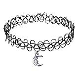 IWenSheng Women Vintage Black Gothic Henna Tattoo Choker Necklace Moon Pendant