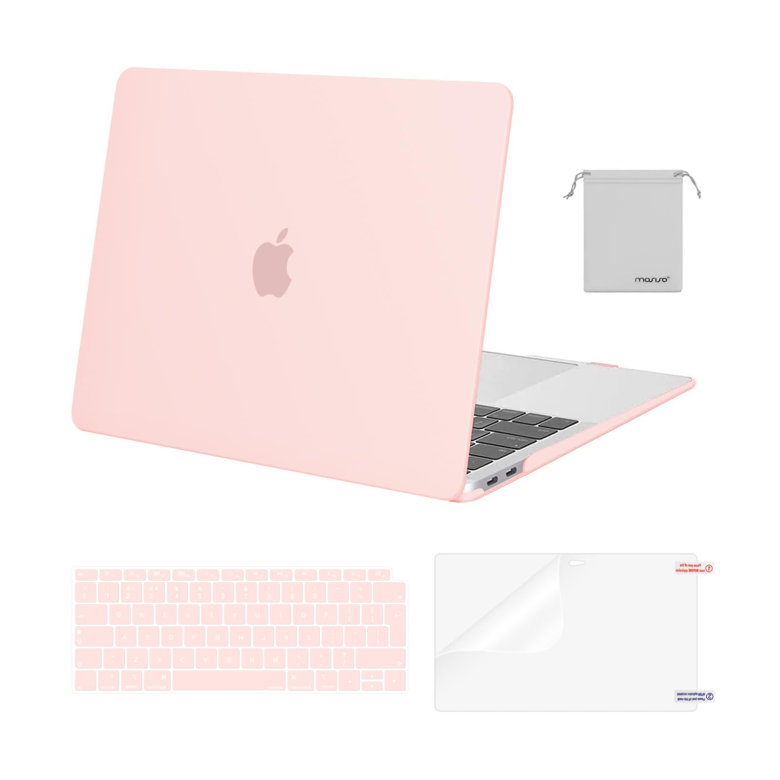 MOSISO Compatible with MacBook Air 13 inch Case M1 2021 2020 2019 2018, Hard Shell for MacBook Air M1 Case 13.3 inch A2337 A2179 A1932 & Keyboard Cover & Screen Film & Storage Bag, Chalk Pink