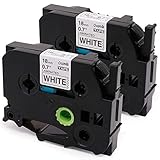18mm Black on White Standard Laminated Label Tape Replace TZe-241 Compatible with Brother P-Touch Label Maker 0.7 Inch x 26.2 Feet, 2 Pack