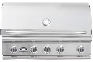 BULL OUTDOOR PRODUCTS Bullet by Bull Yukon 5 Burner Outdoor Kitchen Grill, Built-In Gas Grill with 75,000 BTUs of Heat, 304 Stainless Steel, Cast Iron Heat Treated Reliabull Bar Burners and Piezo Igniters