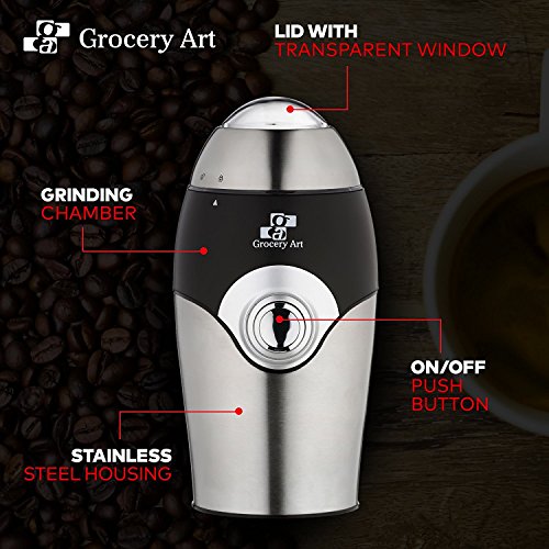 Electric Coffee Grinder Blade Mill - Small & Compact Simple Touch Automatic Grinding Tool for Whole Beans, Herbs, Pepper, Salt & Nuts - Safe No-Mess Counter Top Appliance - Great Gift Idea! - Thumbnail 7