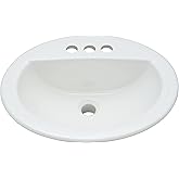 PROFLO PF19164 Rockaway 19" Oval Vitreous China Drop In Bathroom Sink with Overflow and 3 Faucet Holes at 4" Centers - White