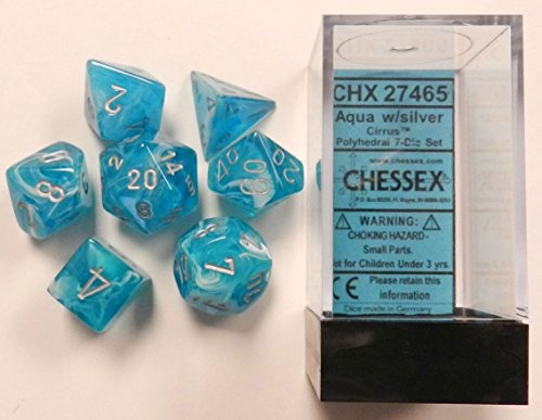 Polyhedral Dice: Cirrus Aqua w/ Silver