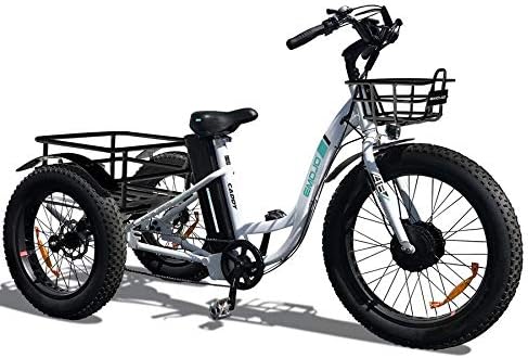 Emojo Caddy Electric Tricycle 7 Speed Transmission 24 Inch Fat Tire Electric Trike 3 Wheel Ebikes 48V 500W Electric Bike Electric Tricycle Lithium Battery Rear Basket Cargo