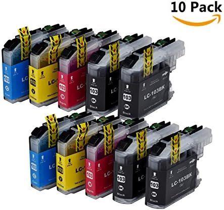 10 Pack YAZA Replacement for Brother LC-103XL LC103XL LC103 XL Compatible Ink Cartridge High Yield (4 Black, 2 Cyan, 2 Magenta, 2 Yellow) LC103BK LC103C LC103M LC103Y for DCP-J152W MFC-J245