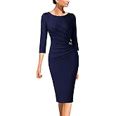 VFSHOW Womens Elegant Ruched Pleated Work Business Office Cocktail Party Bodycon Pencil Sheath Dress