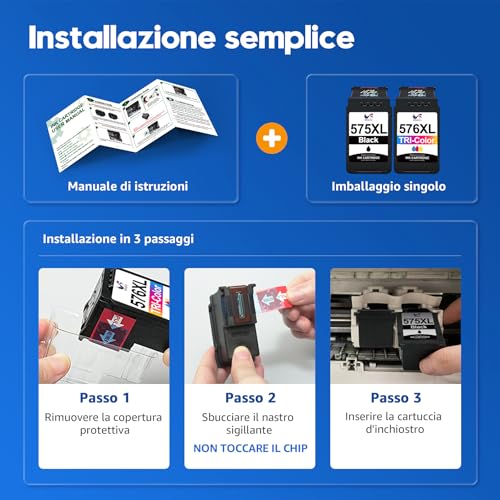 ONLYU 575XL 576XL Cartuccia d'inchiostro Compatibile Cartucce PG575XL CL576XL per Canon PIXMA TS3750i TR4755i TS3550i TS3551i TS3751i TS3752i TR4750i TR4751i TR4756i (Nero , Tri-Colore)