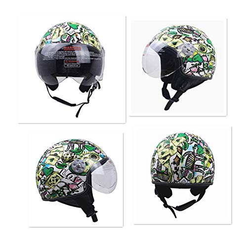Sanqing Motorcycle Harley Helmet, Summer Handmade Personality Vintage Half Helmet DOT Approved, German Style Motorcycle Cruiser Scooter Cool Helmet for Women,Green,M
