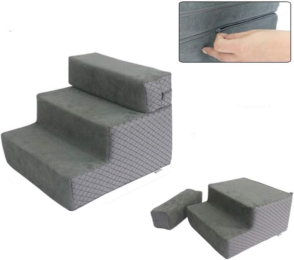 toparchery 3 Steps Dog Stairs to get on High Bed, Pet Ramp Pet Ladder for Cats Dogs up to 6.6lbs (Grey)