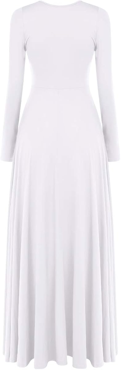 Women Metallic Bi Color Liturgical Praise Dance Dress Long Sleeve Lyrical Dancewear Church Maxi Robe Worship Costume: Clothing