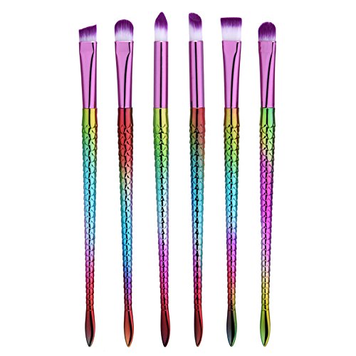 Cinidy 6pcs Mermaid Eye Brushes Set Cosmetic Eyeshadow Eyeliner Blending Pencil Makeup Brush Tool Kit (Multi-color)