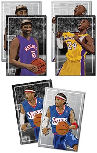 3 Posters of NBA Early 2k - Allen Iverson, Vince Carter, Kobe Bryant Art Prints - Buy 1 Get 2 Free, 3 total prints (2-sided) (Large Set - 18"x24")