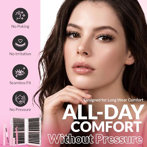 BEPHOLAN Cluster Lashes Kit 608Pcs Lash Book with Glue and Remover and Lash Tweezer Individual EyeLashes D Curl Eyelash Extensions for DIY Eye Lashes Clusters at Home 8-16mm (60D+80D+100D+120D)
