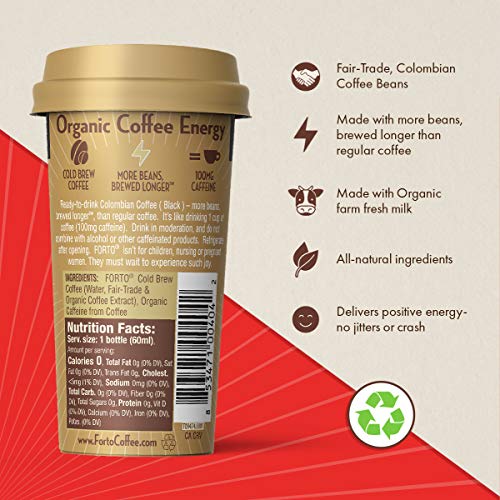 FORTO Coffee Shots - 100mg Caffeine, Pure Black, High Caffeine Cold Brew Coffee, Bottled Fast Coffee Energy Boost, 6 Pack