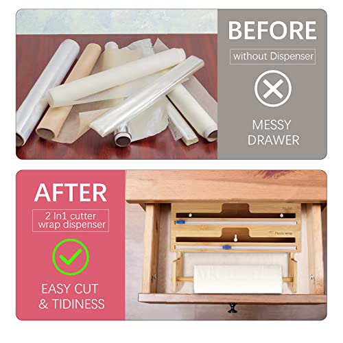 Bamboo Foil and Plastic Wrap Dispenser with Paper Towel Holder, 3 in 1