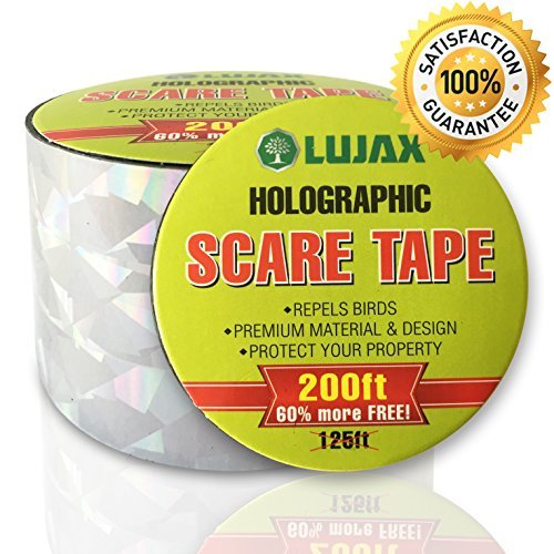 Bird Repellent Scare Tape with Free Bonus - Shiny Bird Deterrent tape to safely Scare Birds Away - Amazing Woodpecker Deterrent - 200 Ft. roll with 100% Guarantee