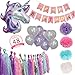 Happy Birthday Party Decorations, Unicorn Party Supplies Including a Banner, A Unicorn Balloon, 10 Latex Balloons, 16 Tassels & 4 Tissue Pom-Poms, Baby Shower & Bachelorette Party Favors