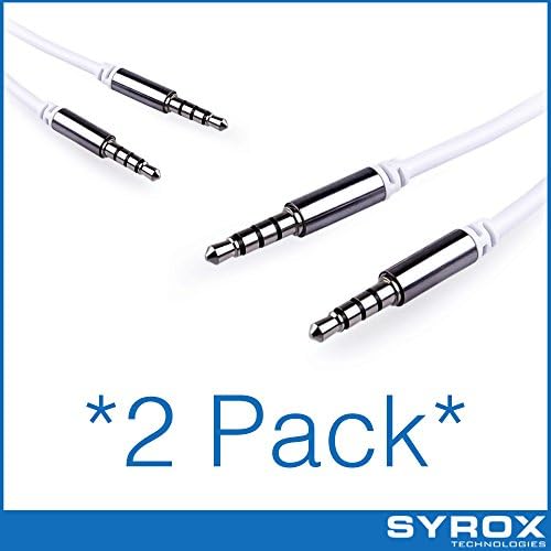 Syrox 3.5mm 2-Pack Auxiliary Audio Cable (3.3ft / 1m) White AUX Cable for iPods, iPhones, iPads, Home / Car Stereos and Motorola RAZR V3i / V3t / V3r
