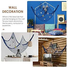 Decorative Fishnet Nautical Fishing Net Wall Hanging Decor, 8 Pieces Starfish, Sailboat, Lighthouse, Life Ring, Rudder… 51dlz29wgEL